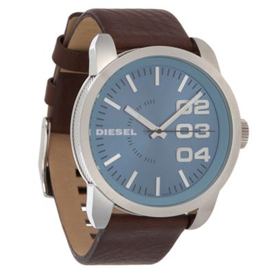 Men's 'Double Down' blue dial brown leather strap watch dz1512
